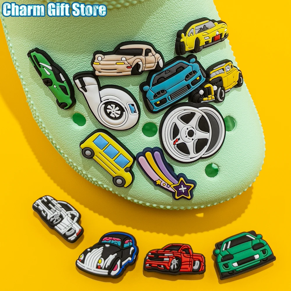 Color: transparent - 1pcs Clog Charms Cars Cool Roadster SUV PVC Clips Accessories Mini Classic Car Shoe Charms Turbine Clog Pin Kids Gift