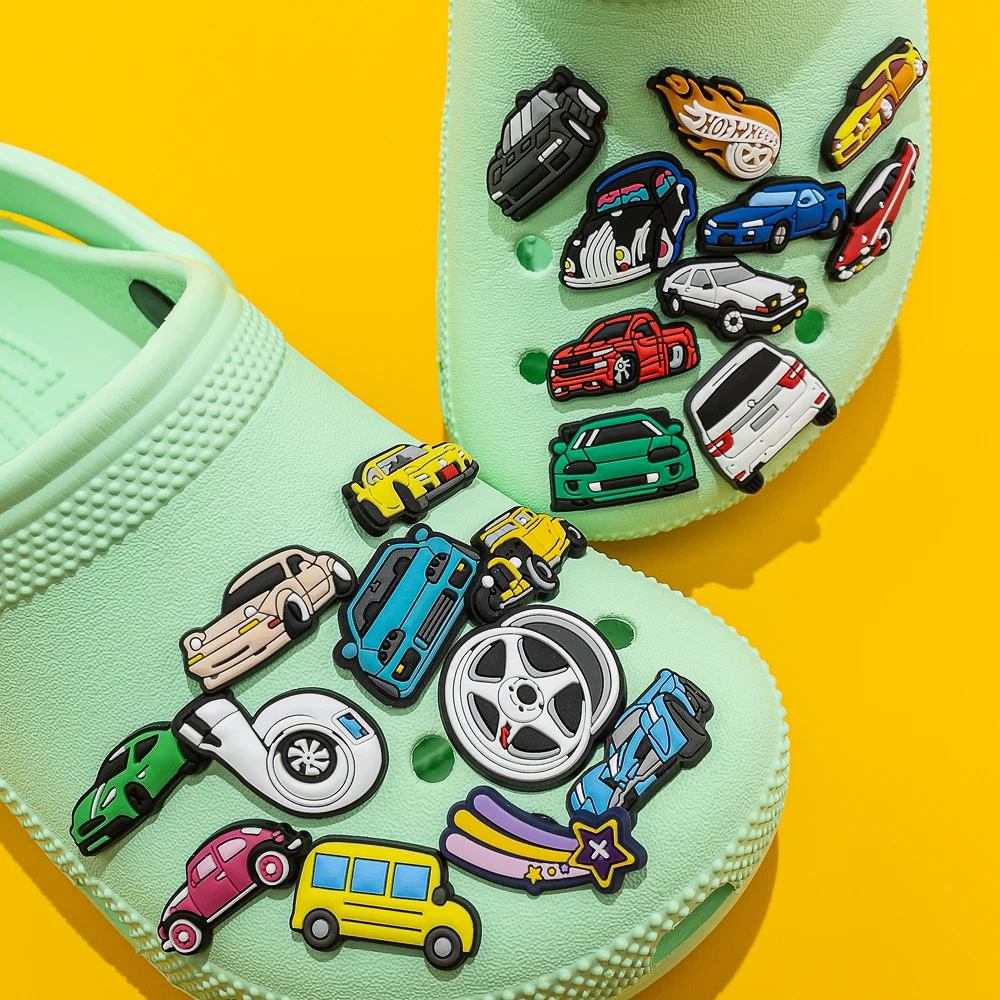 Color: transparent - 1pcs Clog Charms Cars Cool Roadster SUV PVC Clips Accessories Mini Classic Car Shoe Charms Turbine Clog Pin Kids Gift