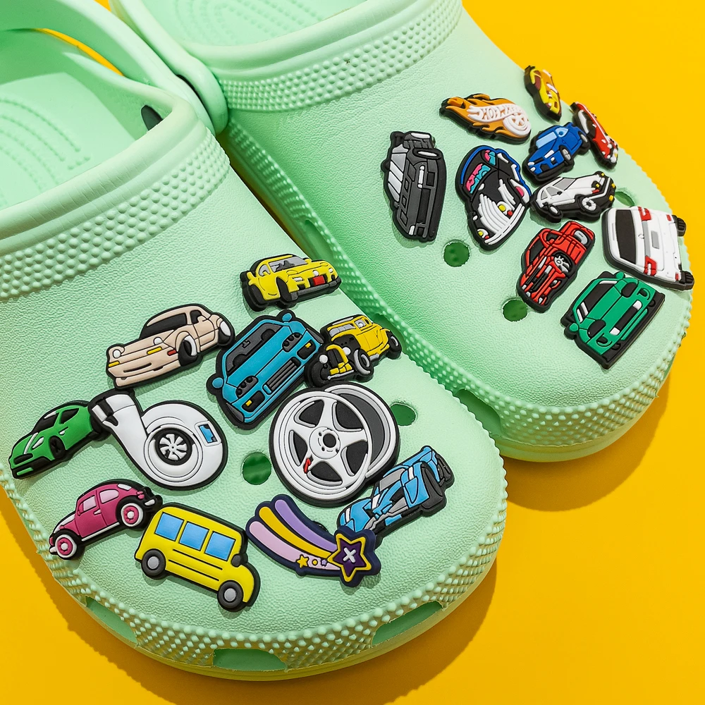 Color: transparent - 1pcs Clog Charms Cars Cool Roadster SUV PVC Clips Accessories Mini Classic Car Shoe Charms Turbine Clog Pin Kids Gift