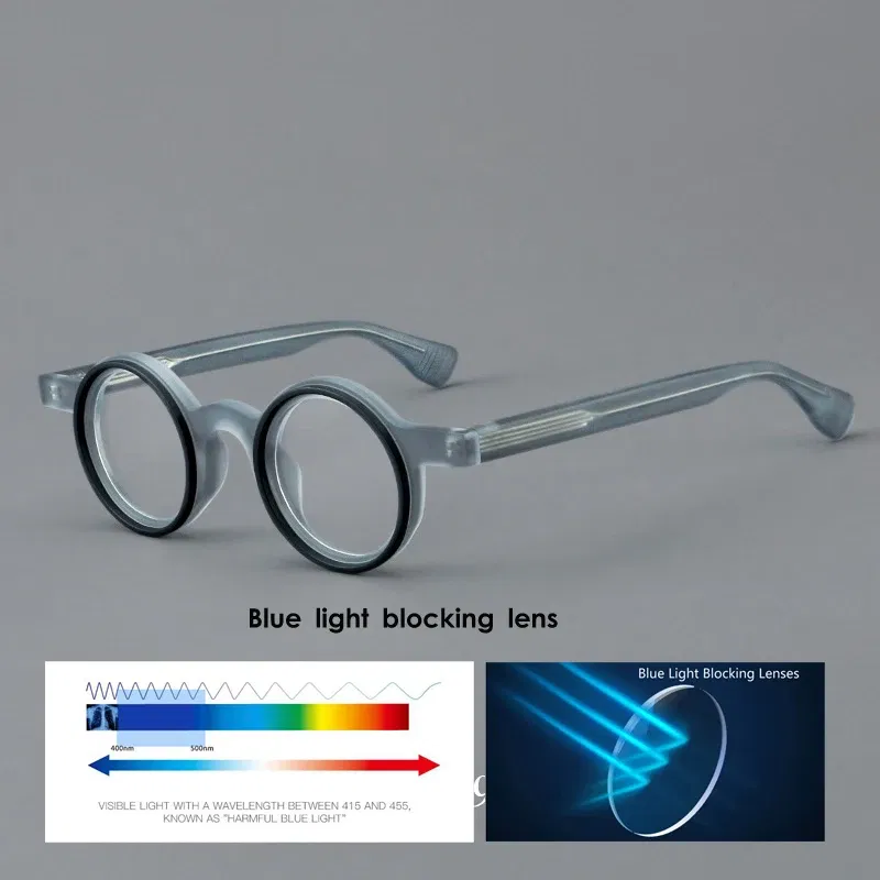 Frame Color: WHITE, Eye Prescription: +500 - VCKA Round Acetate Photochromic Reading Glasses Frame Men Prescription Anti-blue Eyeglasses Women Custom Eyewear +0.50 to+6.0