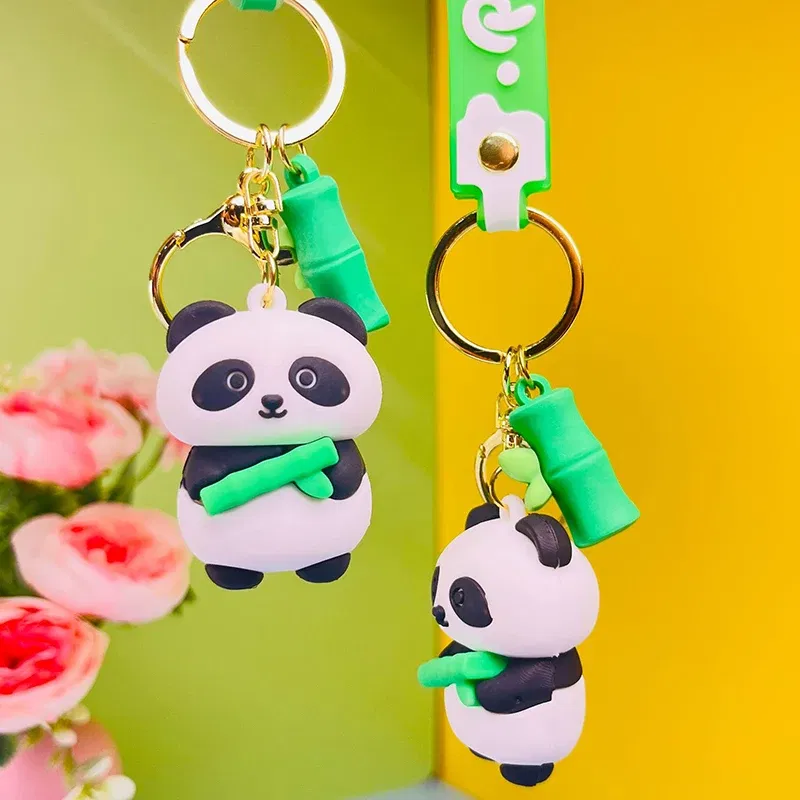 Color: Blue - Cartoon Panda Keychain Silicone Animal Doll Pendant Keyring For Women Men Bag Charms Car Key Holder Accessories Couple Gift