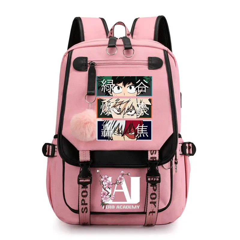 Color: Beige - Anime My Hero Academia Schoolbag Todoroki Bakugou Deku Cartoon Backpack School Boys Girls Usb Bagpack Teenager Travel Rucksack