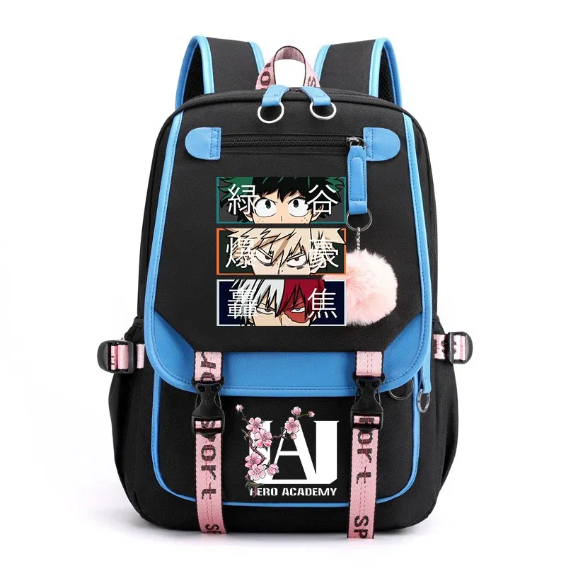 Color: Beige - Anime My Hero Academia Schoolbag Todoroki Bakugou Deku Cartoon Backpack School Boys Girls Usb Bagpack Teenager Travel Rucksack