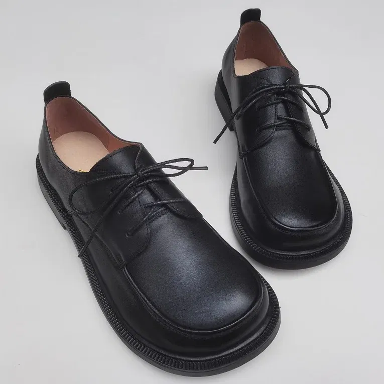 Color: black, Shoe Size: 8 - Careaymade-Genuine leather big head wide version men's English lace up leather shoes business leisure original single shoes