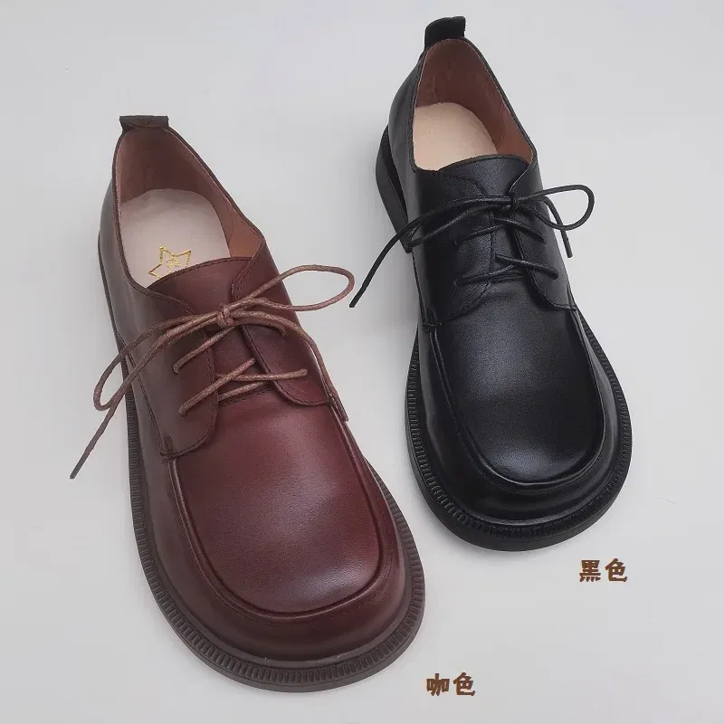 Color: black, Shoe Size: 8 - Careaymade-Genuine leather big head wide version men's English lace up leather shoes business leisure original single shoes