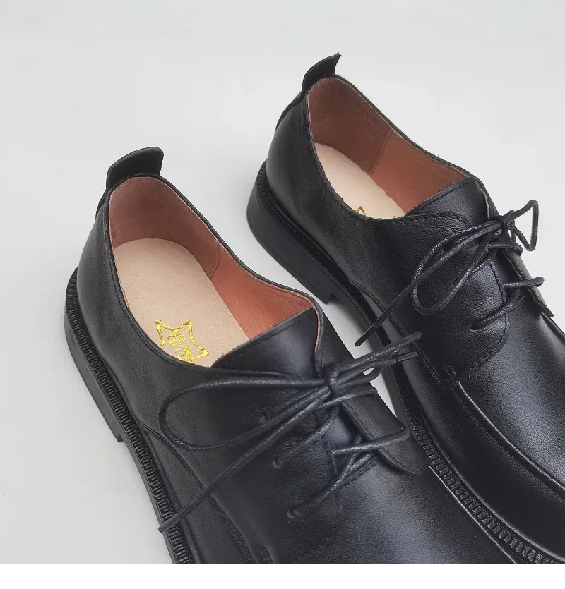 Color: black, Shoe Size: 8 - Careaymade-Genuine leather big head wide version men's English lace up leather shoes business leisure original single shoes