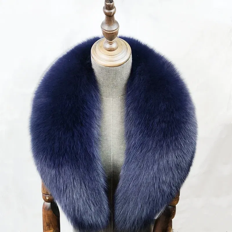 Color: Khaki, Size: XL - 100% Natural Real Fox Fur Collar For Women Men Coat Jacket Fur Scarf Winter Extra Large Size Neck Warmer Fur Scarf Shawls Wraps