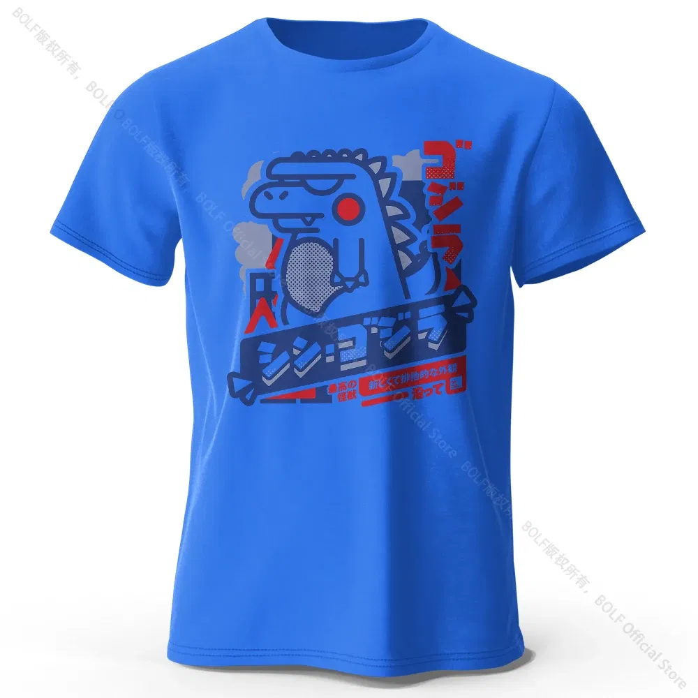 Color: Blue, Size: L - Harajuku Kawaii Animal Printed 100% Cotton T-Shirt, Lightweight Round Neck Short Sleeve Tee, Unisex Casual Wear