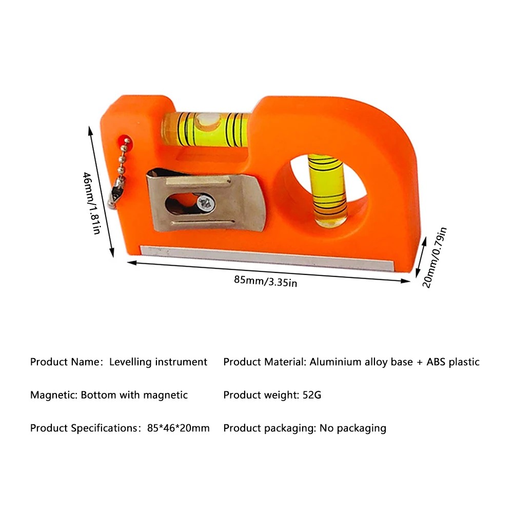 Color: Brown - Mini Pocket Level Bubble 2 Bubble Spirit Leveler With Metal Chain Hook Horizontal Ruler Portable Level Ruler Magnetic ABS Shell