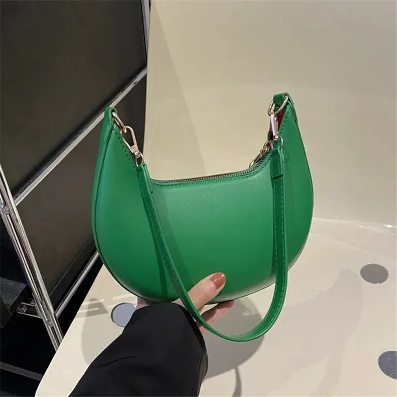 Color: green - New Fashionable High-end Moon-shaped Baseball Bag, Showing Luxury, Women's Single Shoulder Bag