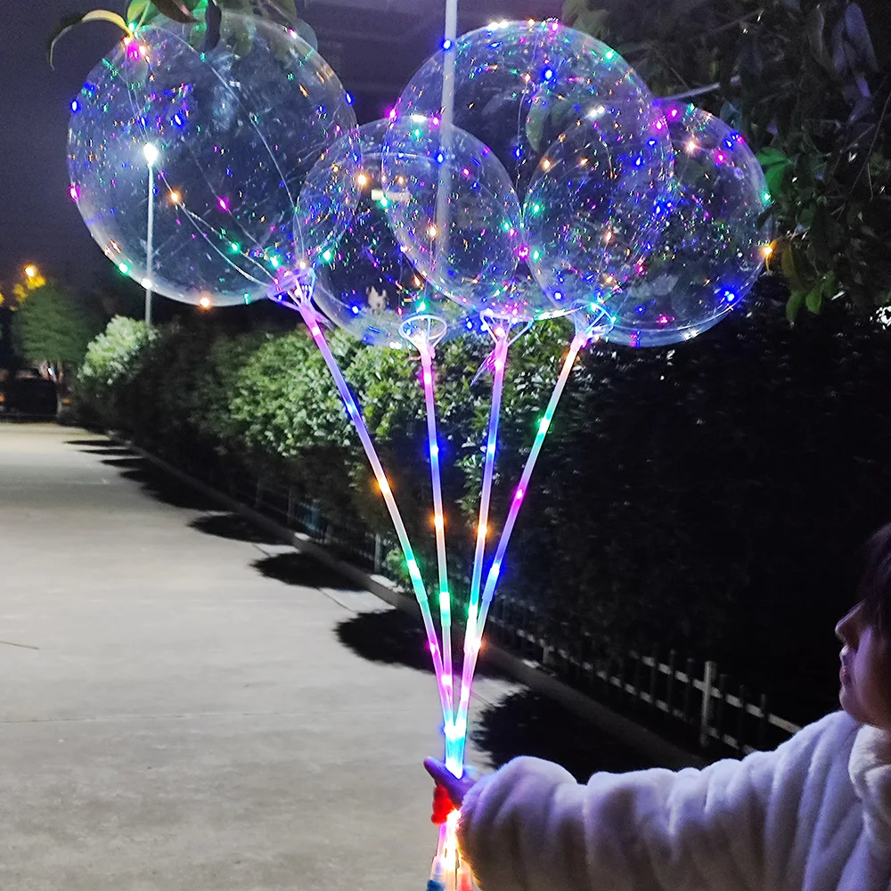 Color: plum, Ballon Size: 10inch, Shape: K - 1/5/10/20/30pcs LED Light Up BoBo Balloons Colorful 3 Levels Flashing Handle 20 Inches Bubble Balloon 70cm Stick