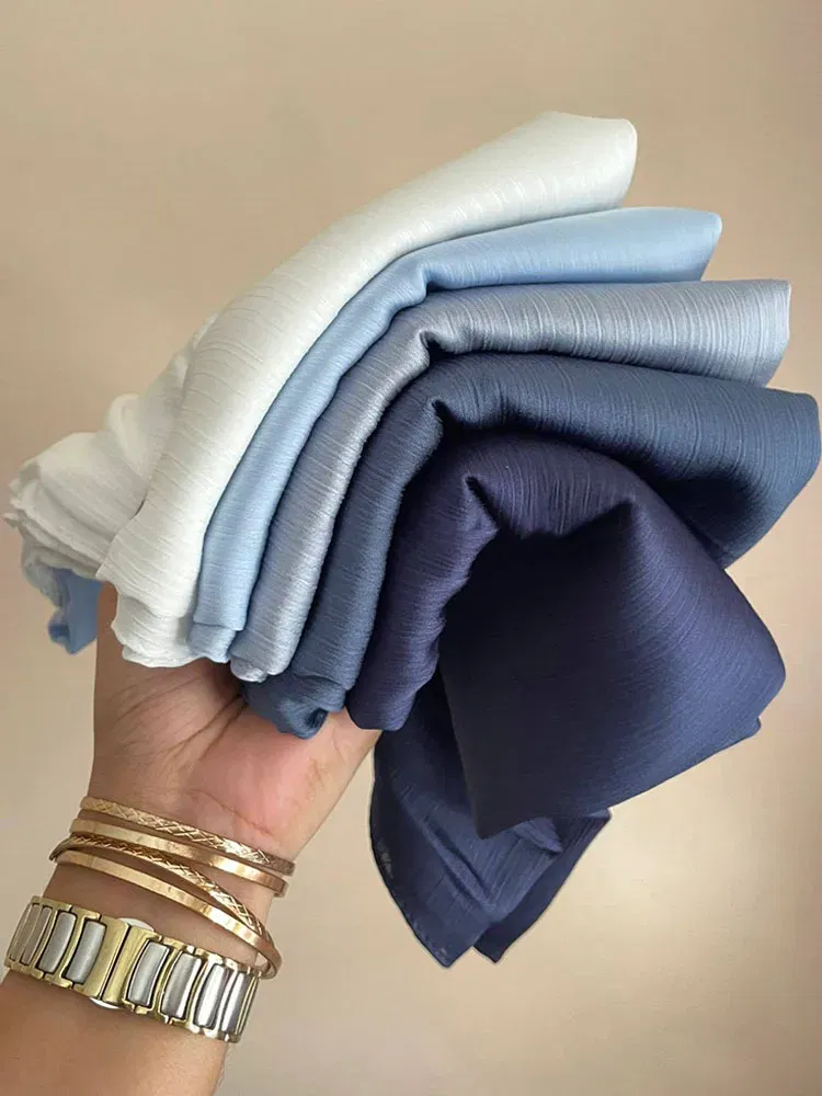 Color: Navy Blue - Hot Premium Satin Crinkle Hijab Scarf Chiffon Shawl Plain Muslim Women Hijabs Breathab Islam Women Turban Pleated Scarf Ramadan