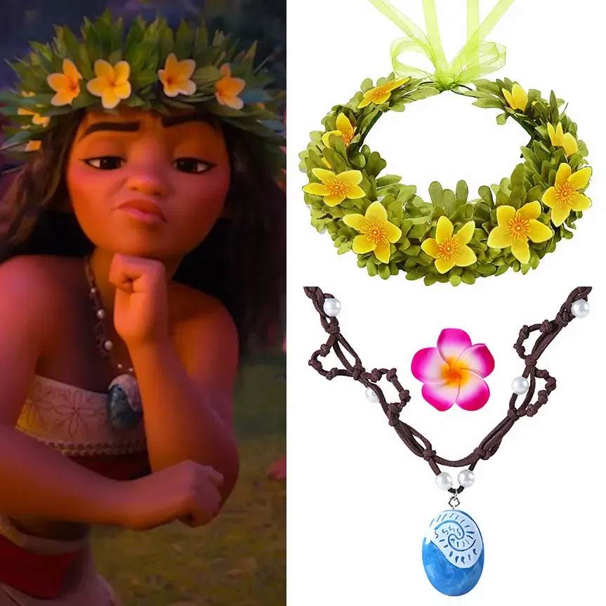 Color: Blue - Lovely Disney Moana 2 Dancing Flower Garland Headdress Kids Adult Hawaii Beach Floral Headgear Princess Vaina Cosplay Accessory