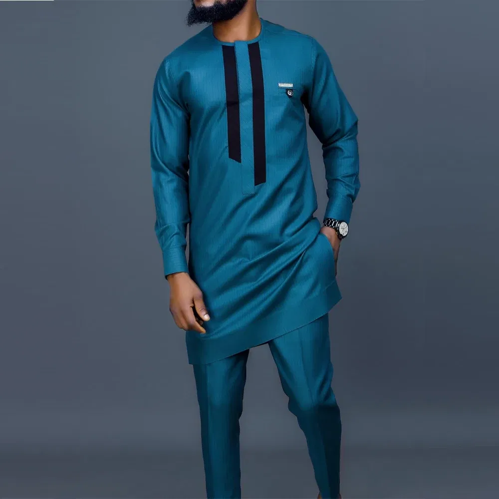 Color: Yellow, Size: 4XL - 2024 New African Traditional Men's Set Elegant and Fashionable Men's Suit Casual Embroidery Two Piece Set Men's Suit Kaftan