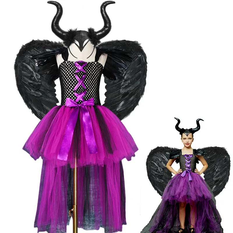 Color: Beige, Kid Size: 5 - Halloween Witch Tutu Dress for Girls Handmade Mesh Bat Wizard Cosplay Costumes with Hat Broom Toddler Evil Party Clothes Set