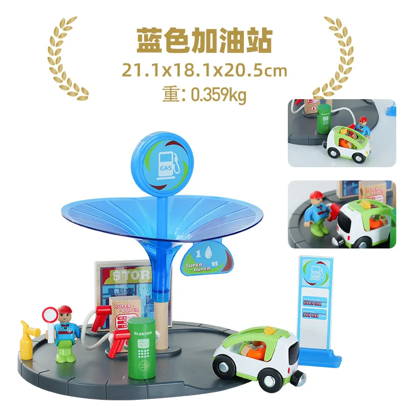 Color: Pink - Wooden Train Track Railway Bridge Tunnel Accessories Fit Police Station Scene for Brio Wood Train Pieces Educational Toys