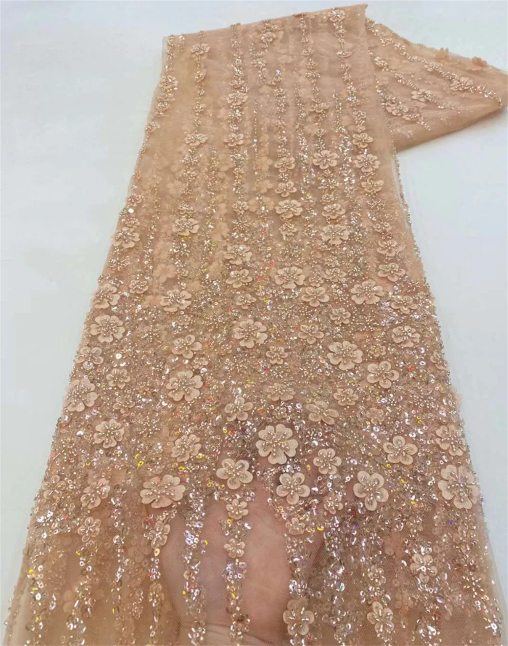 Color: Magenta, Length: 5 yards, Width: 120cm - White African Beads Groom Tulle lace Fabric 2025 High Quality Sequins Embroidery French Tulle Laces For Nigeiran Party Dress