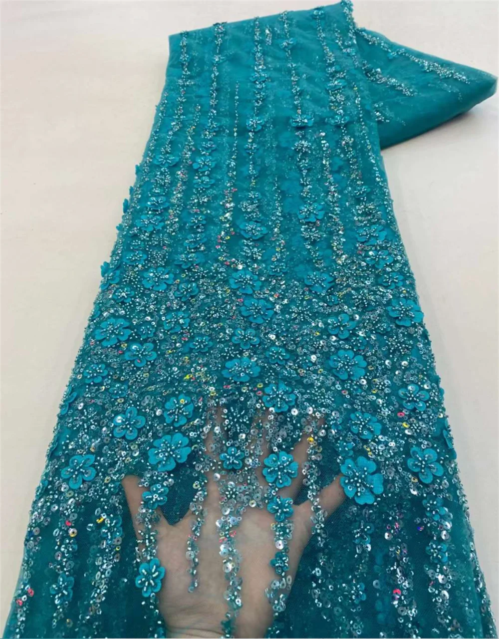 Color: Magenta, Length: 5 yards, Width: 120cm - White African Beads Groom Tulle lace Fabric 2025 High Quality Sequins Embroidery French Tulle Laces For Nigeiran Party Dress