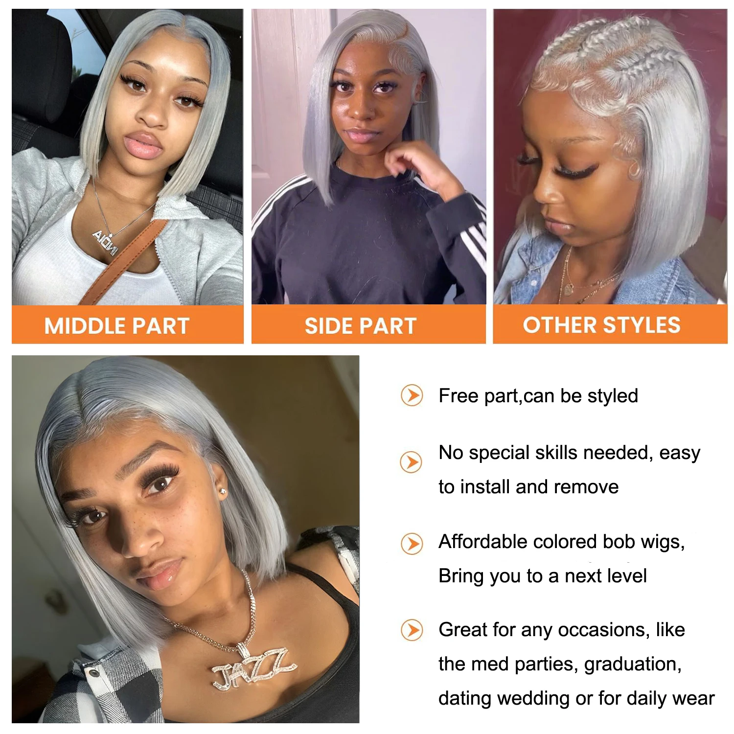 Hair Color: Grey, Stretched Length: 18inches, Density: 200% - Grey Straight Short Bob Wig Human Hair 13x4 Lace Front Frontal Wig 200 Density Sliver Gray Bob Lace Front Human Hair Wigs