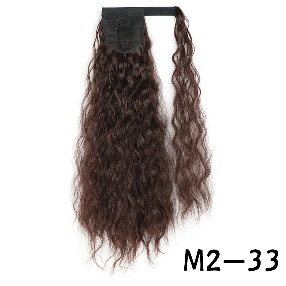 Color: T1B/Burgundy, Stretched Length: 22inches - Synthetic Long Corn Wavy Ponytail Hairpiece Wrap on Hair Clip Ombre Brown Blonde Hair Extensions Pony Tail