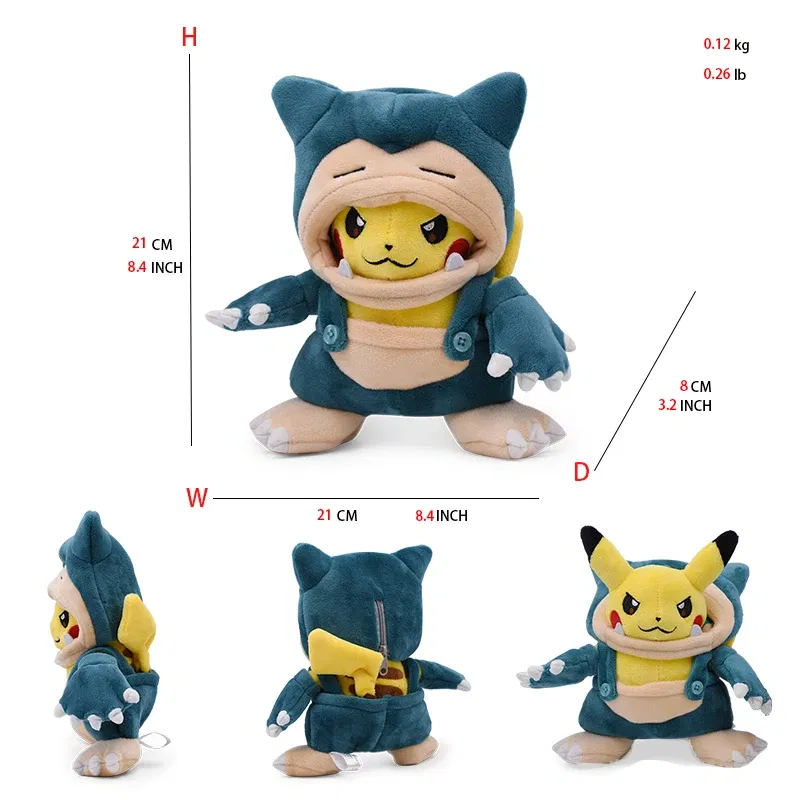 Color: NAVY - Cos Eevee Pikachu Cosplay Plush Toys Pikachu Peluche Lucario Stuffed Animal Doll Collectible Gift,Cartoon 20-30CM