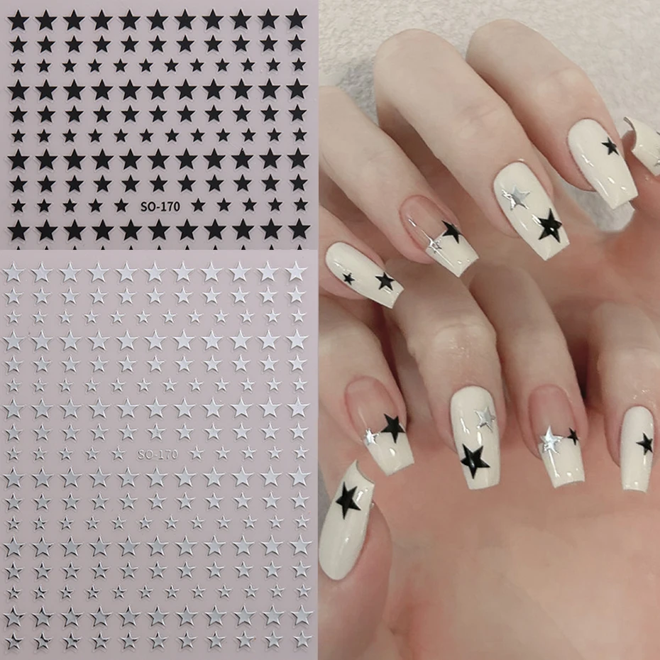 Color: WHITE - Sliver Stars Nails Stickers 3D Bronzing Laser White Cross Starlight Glossychic Y2k Stylish Adhesive Manicure Decorations SO-167