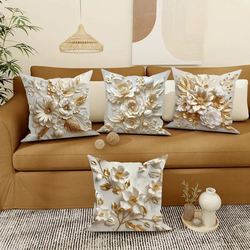 4pcs, Luxurious Velvet 3D Floral Pattern Throw Pillow Covers