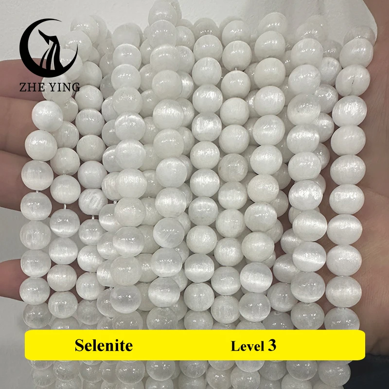 Color: Pale pinkish gray, Item Diameter: 10mm - 5A Genuine Natural Selenite Stone Near-round Loose Gemstone Beads 6 8 10mm Pick Size Bracelet Necklace Accessories