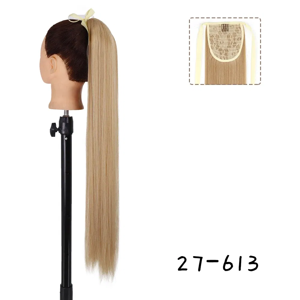 Color: #17, Stretched Length: 22inches - AZQUEEN Straight Synthetic Hairpiece With Ponytail 85cm Super Long Wrap Around Clip In Hair Extensions Pony Tail For Daily Wear