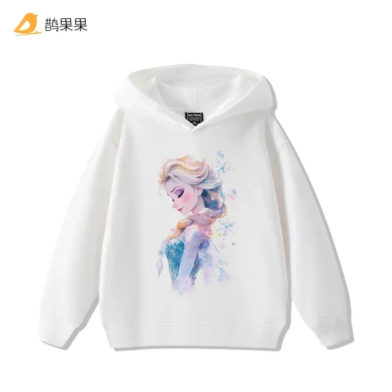 Color: GRAY, Kid Size: 6 - Queen Elsa Surrounding Girls Autumn and Winter Hooded Sweatshirt Children Girl Children's Tops Cute Long-sleeved Coat