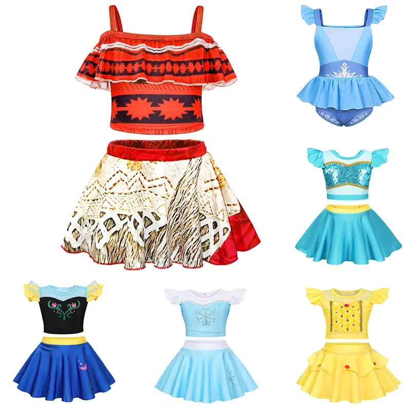 Baby Girls Swimsuit Princess Styles Full Print Beach Swimwear Children Two-piece Kids Bathing Suit Bikini Set Girl Biquinis