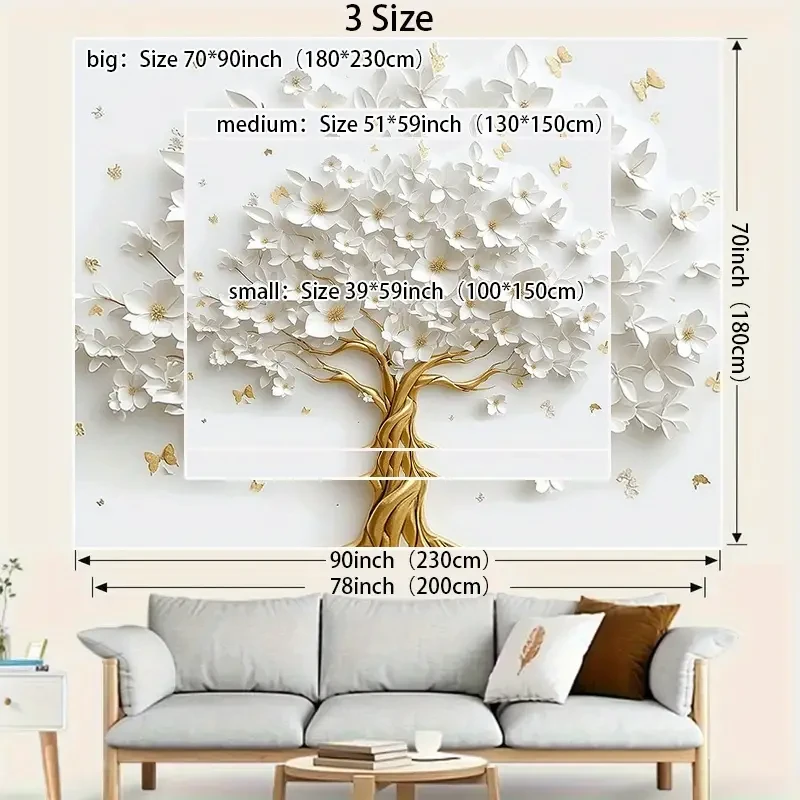 3D White Tree of Life with Gold Floral Backdrop