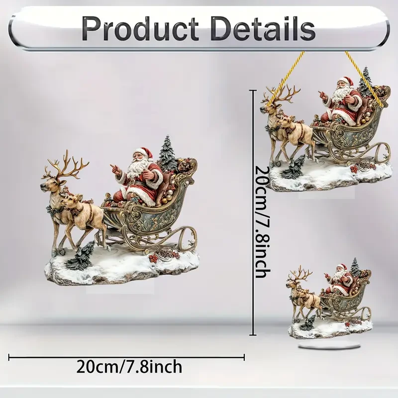 1pc Bohemian Style Acrylic Christmas Sleigh with Santa and Reindeer