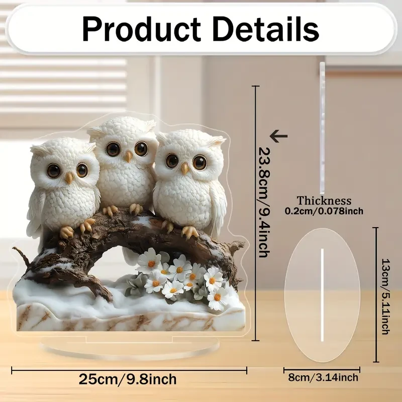 Boho Style Owl Figurine Ornaments - 1pc Acrylic Owl Family on Tree Branch