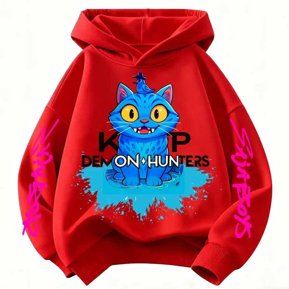 Color: black, Kid Size: 5 - 2025 New Saja Boys Derpy KPop Demon Hunter Cartoon Boy Hooded Sweatshirt Warm Wave Fashion Casual Tops Casual Black Clothing