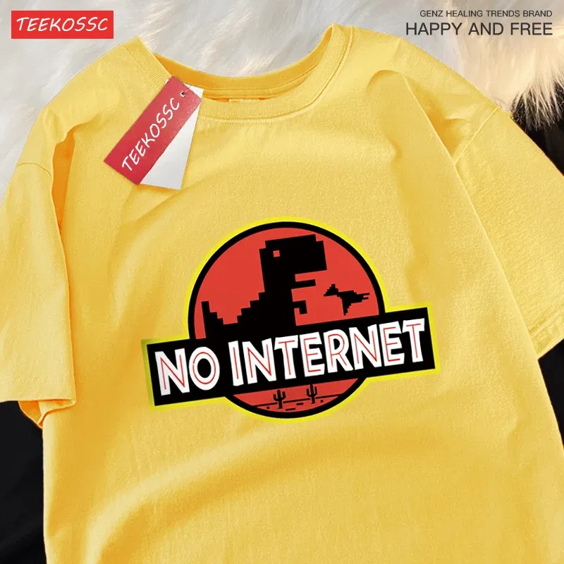 Color: Dark Grey, Size: L - No Internet Fun Little Dinosaur Short Sleeve Mens Cartoons Cotton Tshirt Summer High Quality Clothing Fashion Oversize T-Shirts
