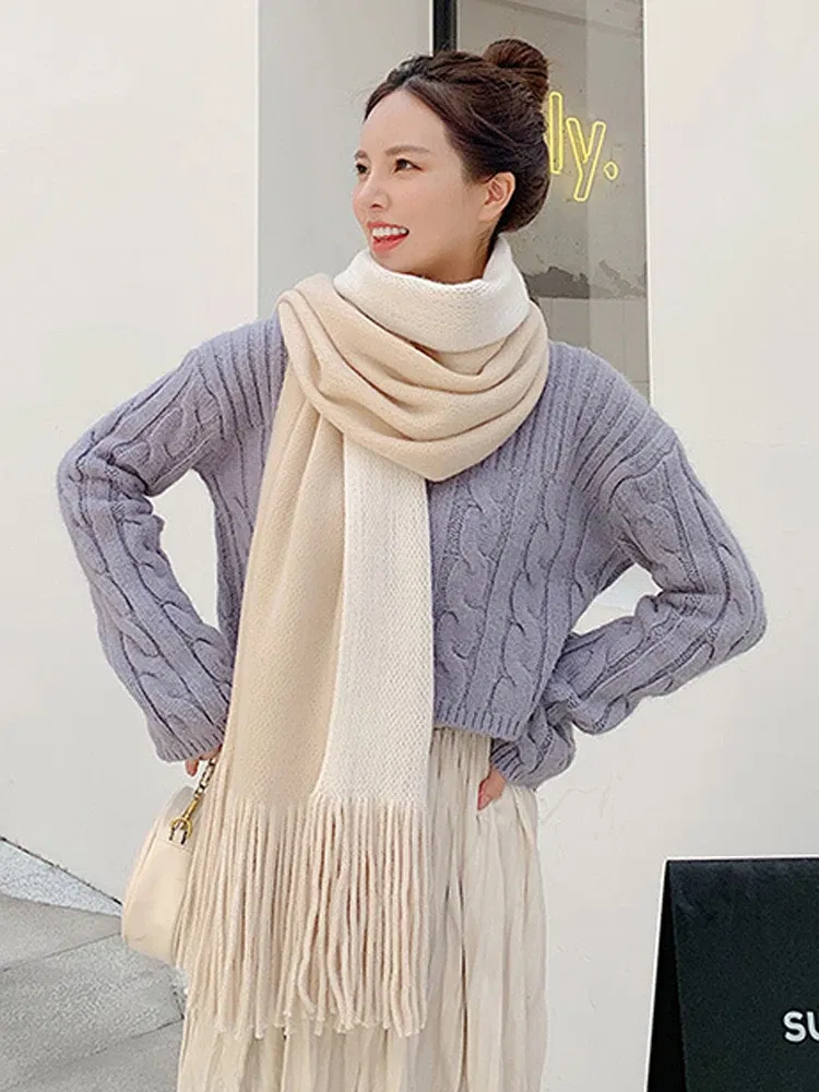Color: black, Size: One Size - New Knitted Solid Double-Sided Scarf Headscarf Winter Women Lady Men Preppy Style Soft Warm Scarve Mujer Femme Male Wrap Shawl