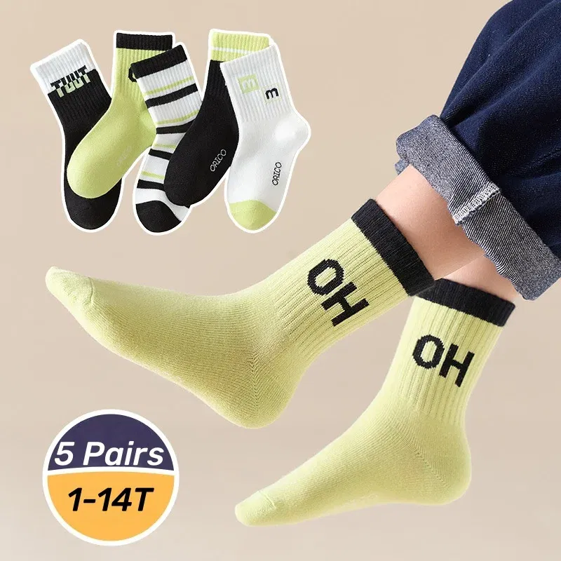 Color: SKY BLUE, Size: 2-3T - 1-14T Children's Socks Autumn Cotton Socks 5 pairs/bag Kids Spoty Socks Boys Baby Mid Calf Socks