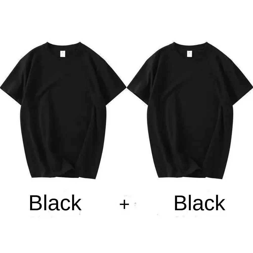 Color: black, Size: XXXL, Sale by Pack: Pack of 2 - 2PCS 100% Cotton Solid T Shirts Men's and Women's Short Sleeve White Tees Casual Breathable Loose Round Neck T-shirt Couple Tops