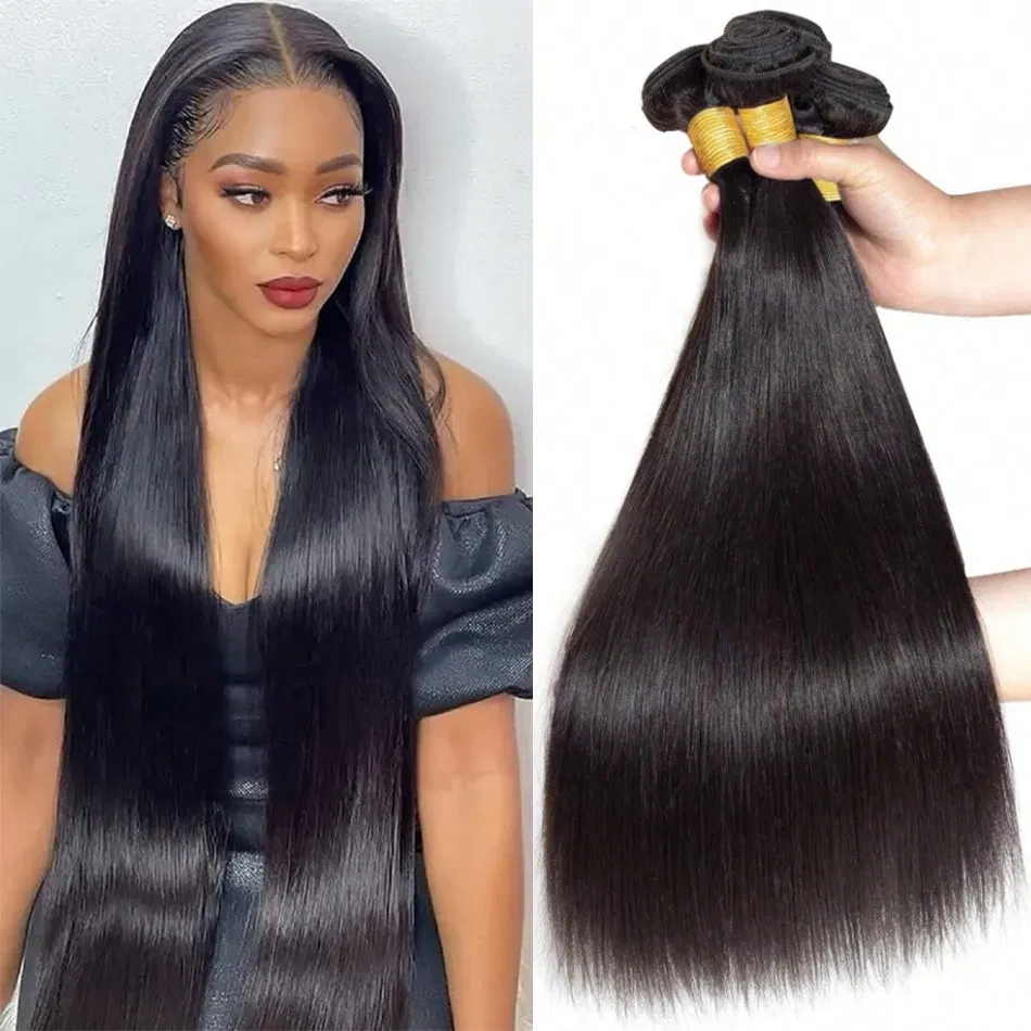 Stretched Length: 22 24 26 - Peruvian Bone Straight Human Hair Bundles Deal Unprocessed Virgin Hair Extensions Long Thick Cheap Brazilian Hair Weave Natural