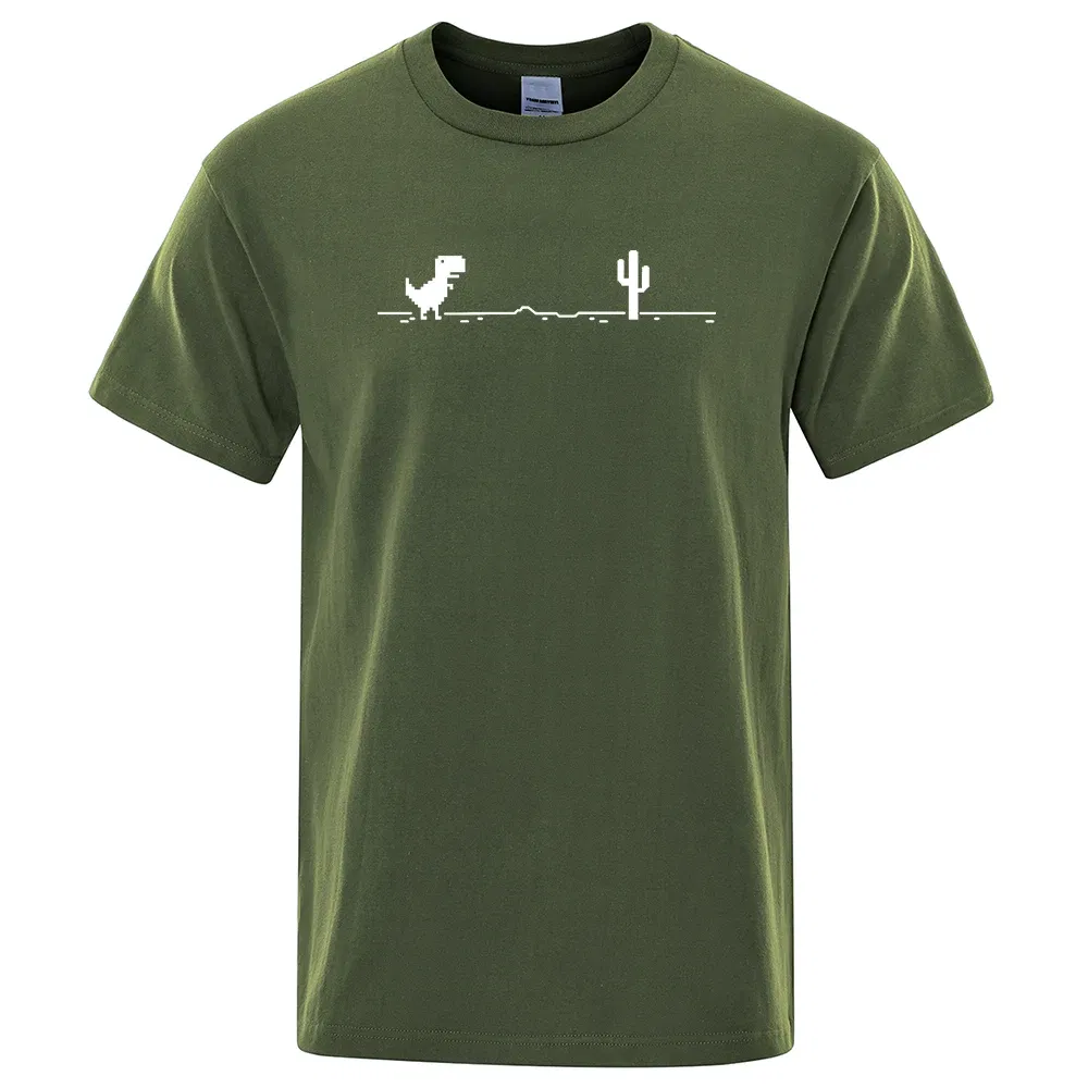 Color: GRAY, Size: S - Mens T-shirts Printed Dinosaur Cactus Funny Tops Summer Cotton T-shirt for Men Casual O-Neck Tee Shirts Streetwear Basic Top