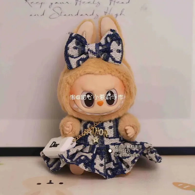 Color: SKY BLUE, Size: One Size - Labubu Fashion Suits Skirt Suit V1 And V2 Vinyl Design Original Sitting Party Baby Clothes Eagerly Luxury Cute Dress Replacable