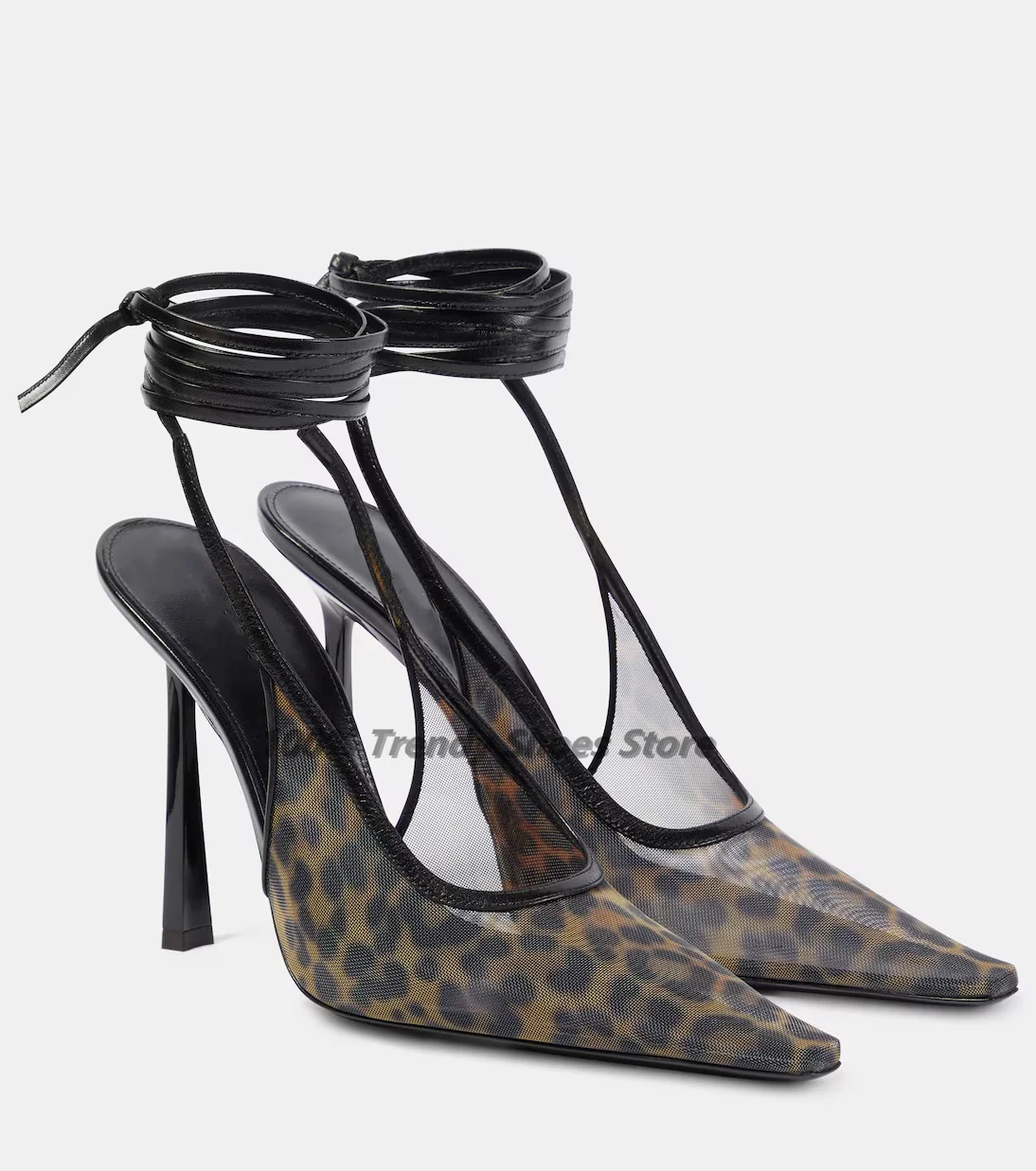 Color: Brown, Shoe Size: 36, Ships From: CHINA - European and American Leopard Print Mesh High-heeled Sandals, Sexy and Fashionable, Hot Selling Women's Shoes