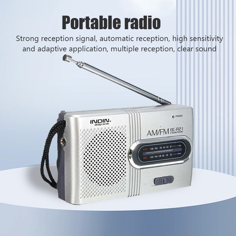 BC-R21 Portable AM/FM Radio Receiver with Built-in Speaker & 3.5mm Headphone Jack