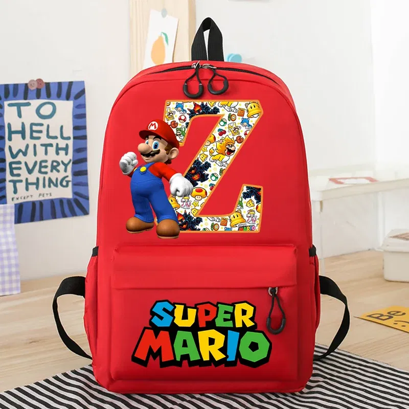 Color: VIOLET/?«?—?…°, Size: >40cm - New Super Mario Bro School Bag Cartoon Letter Printed Children Backpack Boys Girls School Backpacks Children's Birthday Gifts