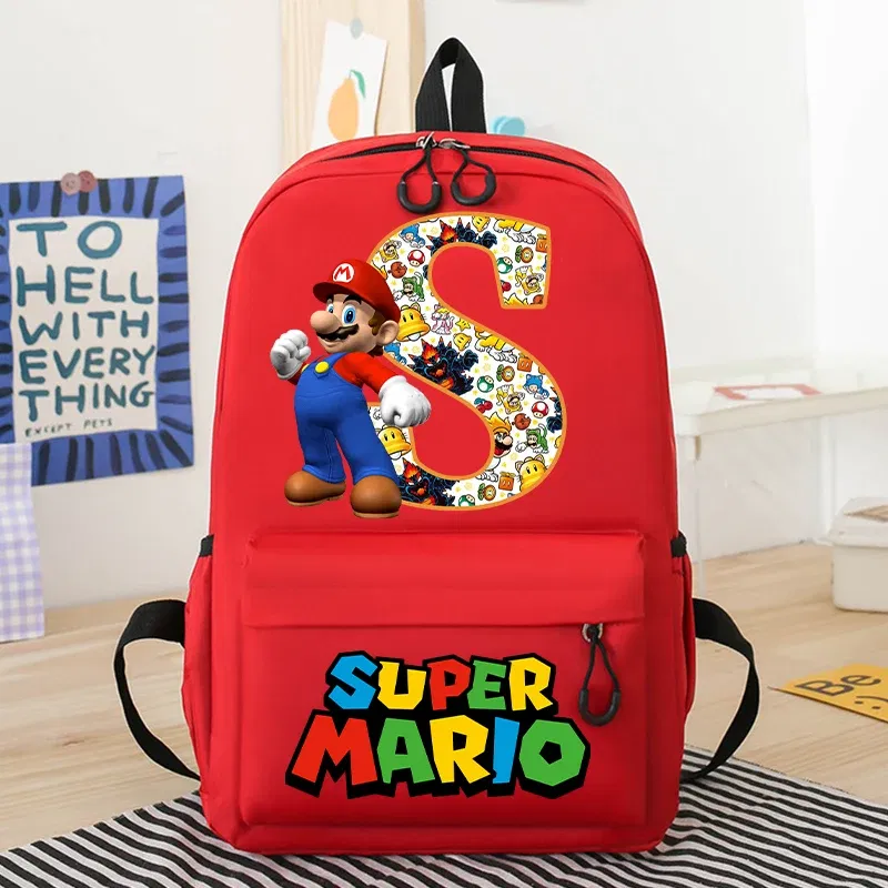Color: VIOLET/?«?—?…°, Size: >40cm - New Super Mario Bro School Bag Cartoon Letter Printed Children Backpack Boys Girls School Backpacks Children's Birthday Gifts