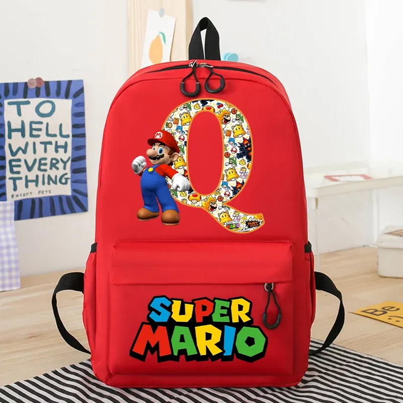 Color: VIOLET/?«?—?…°, Size: >40cm - New Super Mario Bro School Bag Cartoon Letter Printed Children Backpack Boys Girls School Backpacks Children's Birthday Gifts