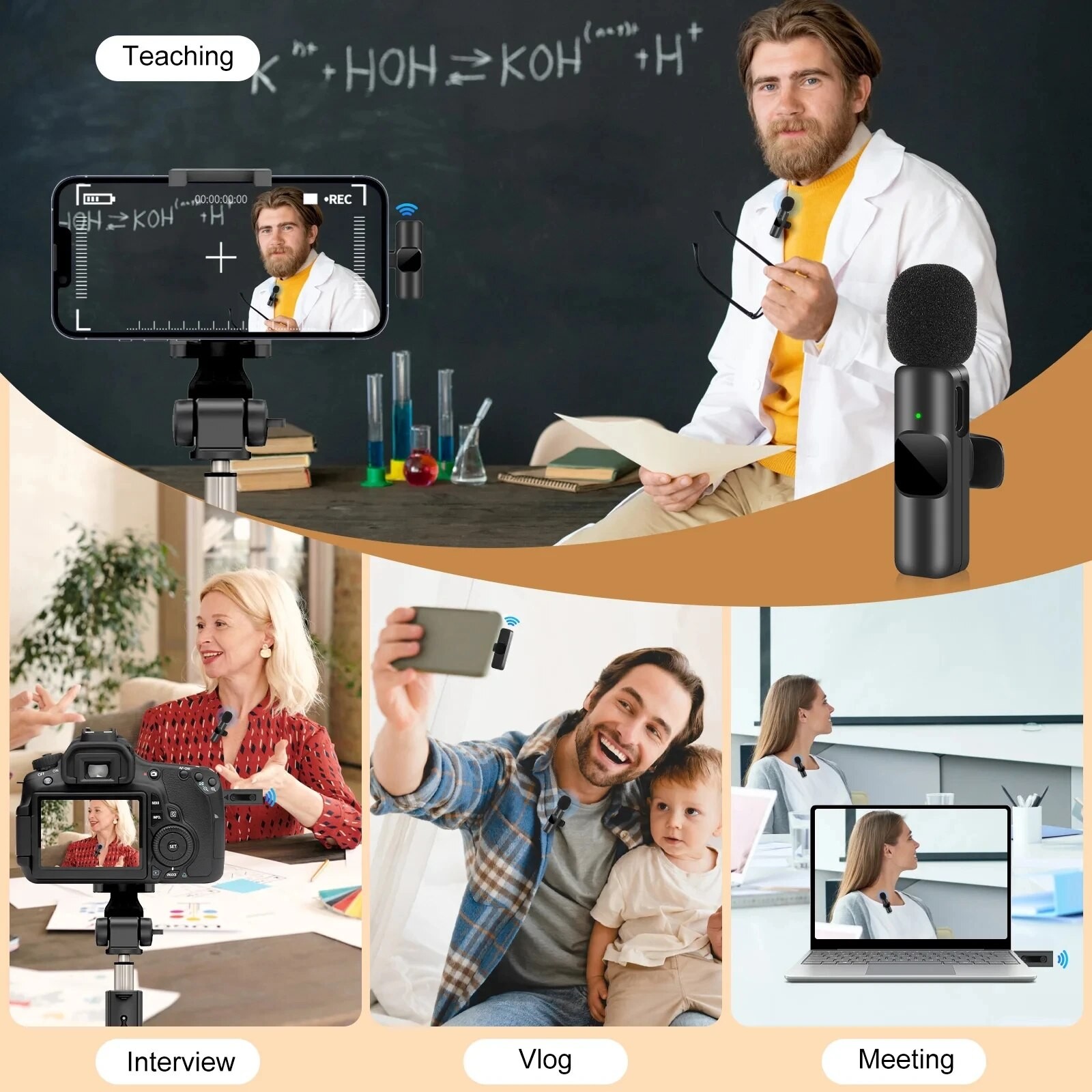 Wireless Lavalier Microphone  Portable Mini Mic for iPhone, Android