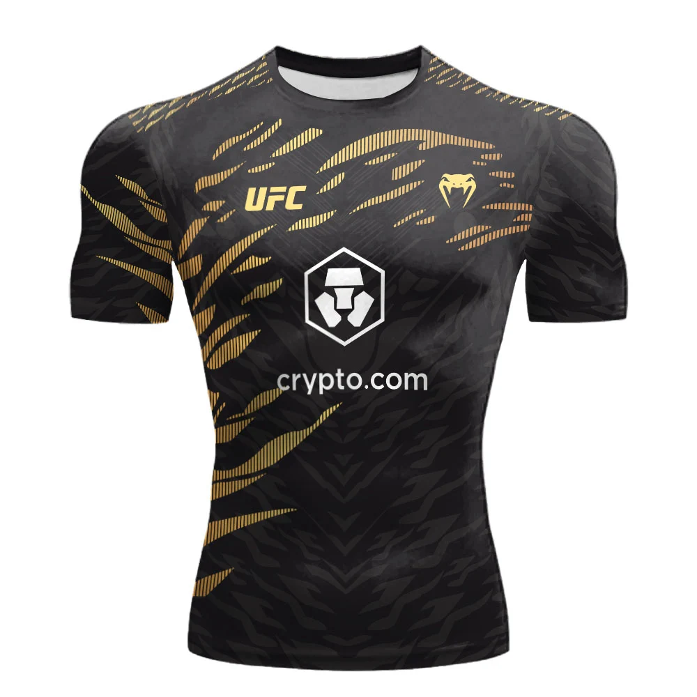 Color: black, Size: XXXL - 2025 New quick-drying tops for Summer Men's UFC Fusion by Venum Black/Gold Alex Pereira Authentic Fight Night Champion Walkout