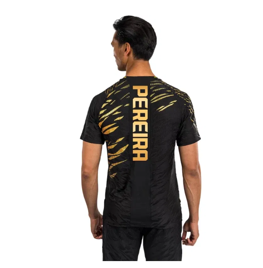 Color: black, Size: XXXL - 2025 New quick-drying tops for Summer Men's UFC Fusion by Venum Black/Gold Alex Pereira Authentic Fight Night Champion Walkout